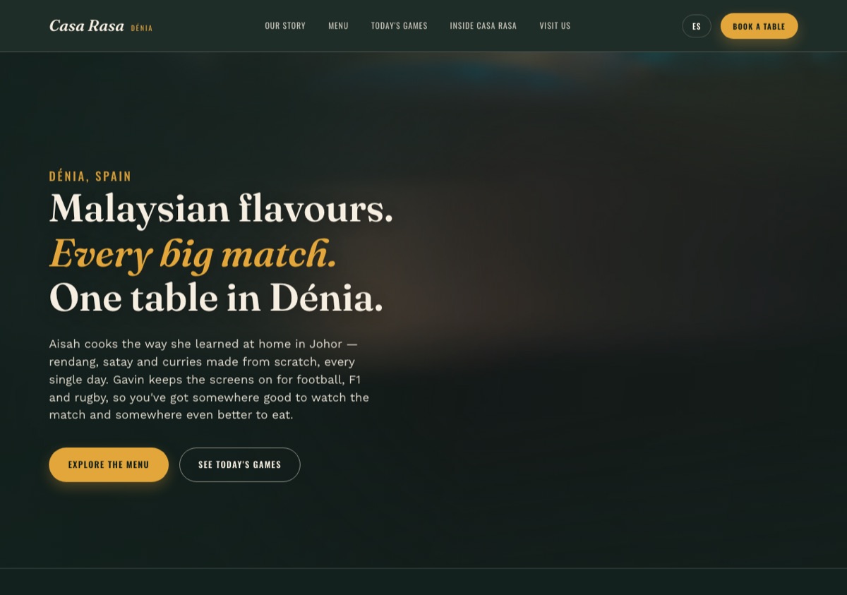 Site desenvolvido pela Programeros para o restaurante Casa Rasa, na Espanha