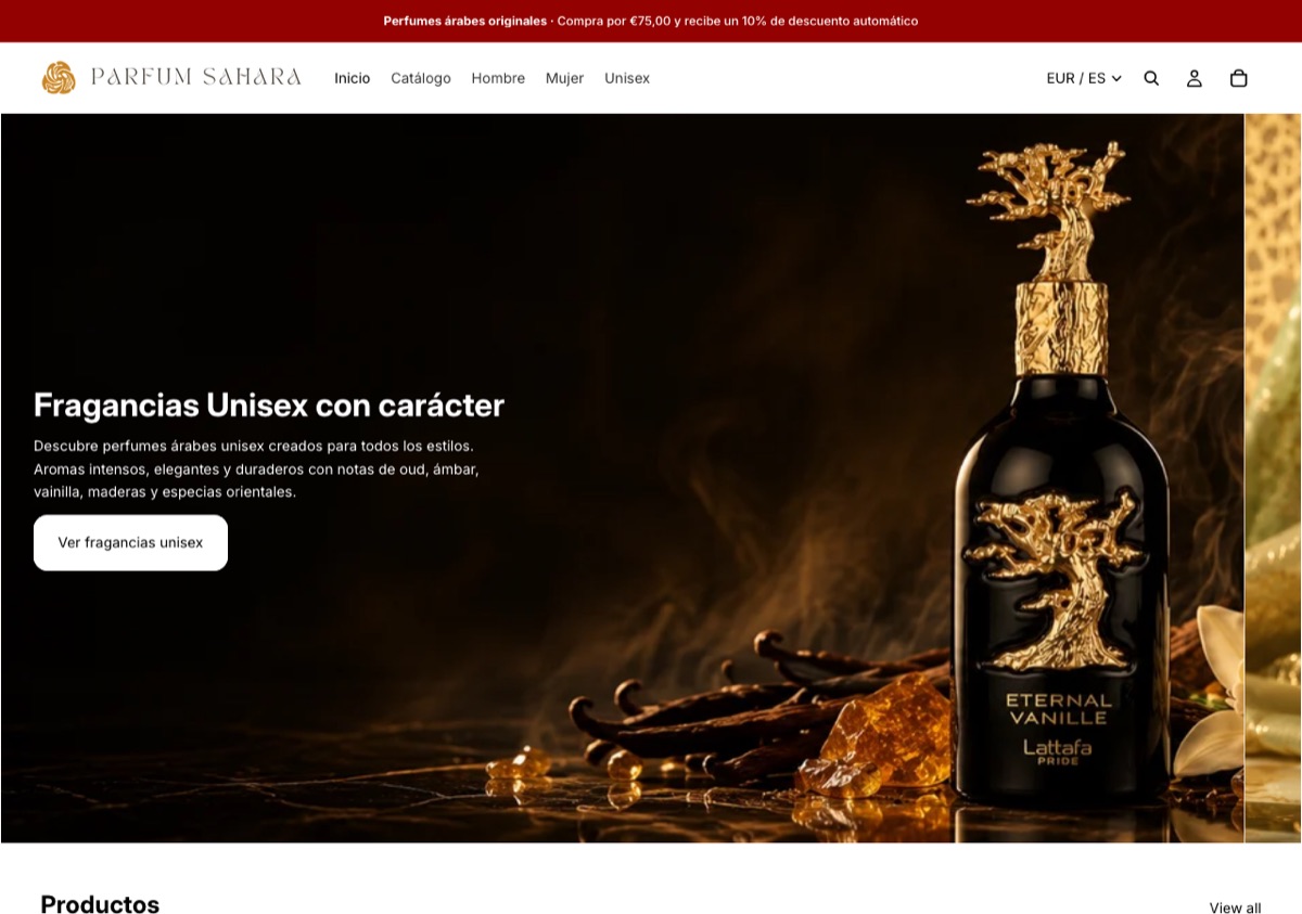 Loja virtual desenvolvida pela Programeros para a Parfum Sahara