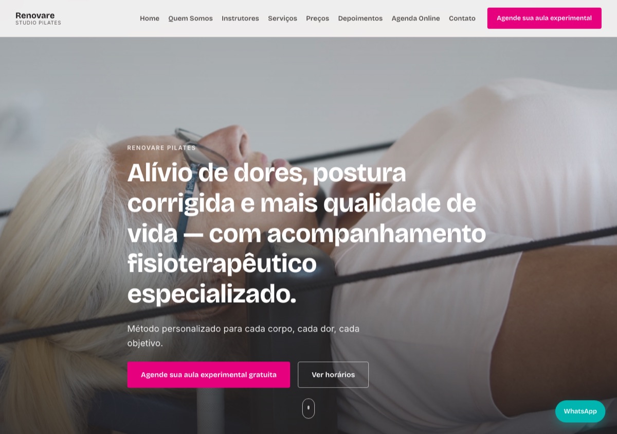 Site desenvolvido pela Programeros para o estúdio Renovare Pilates
