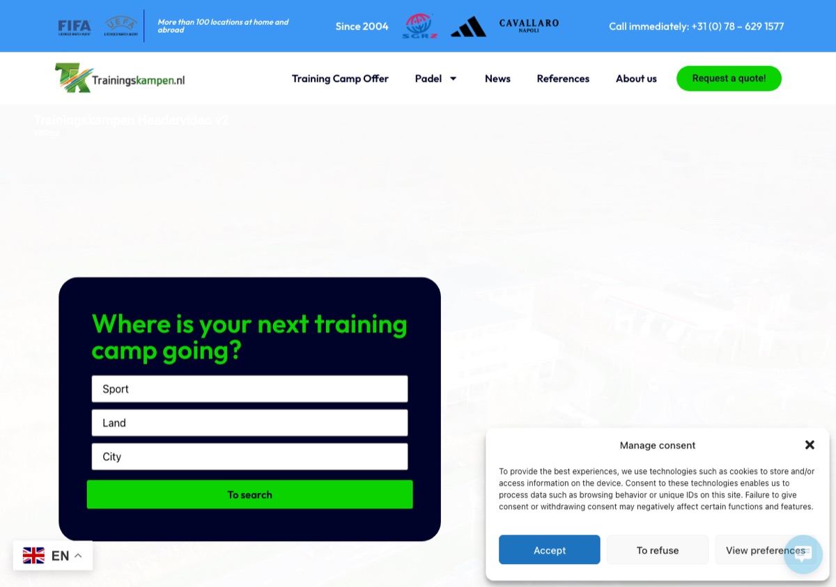 Site desenvolvido pela Programeros para a Trainingskampen.nl, na Holanda