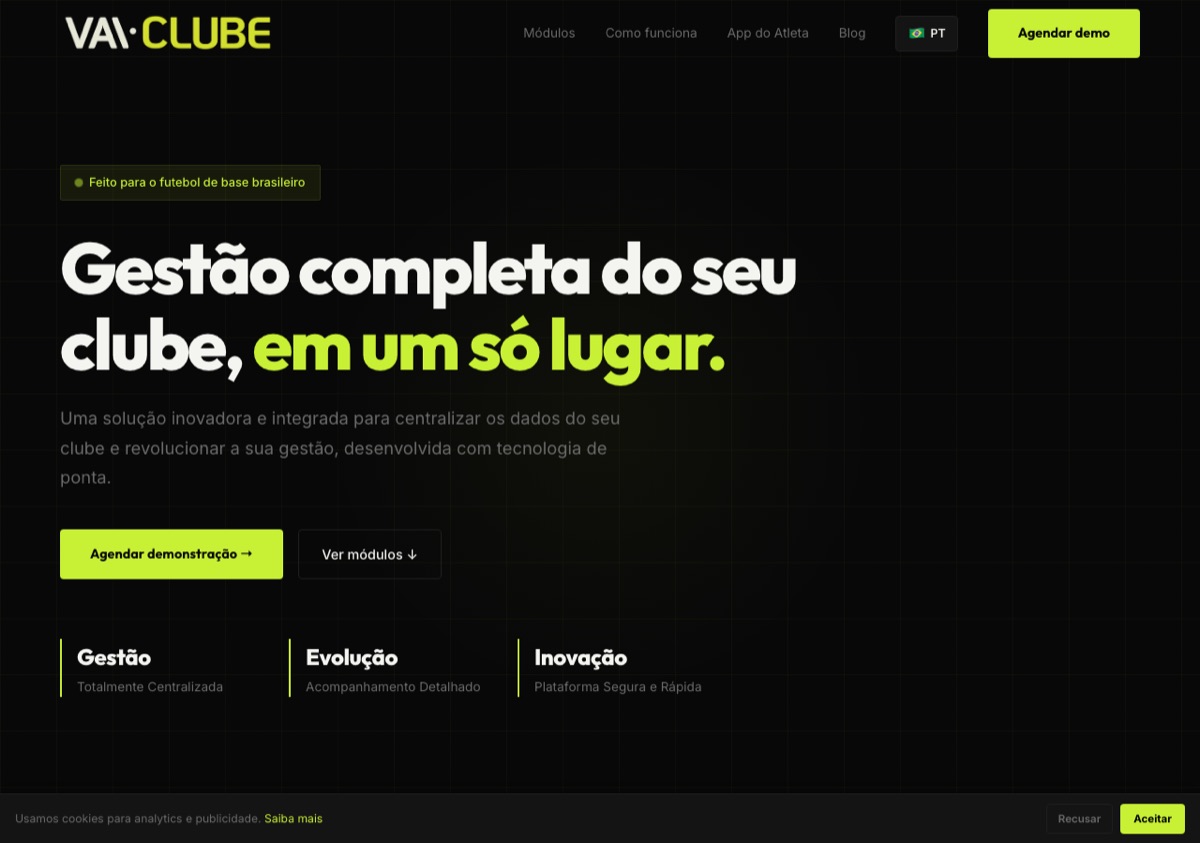 Sistema de gestão para clubes de futebol Vai Clube, desenvolvido pela Programeros